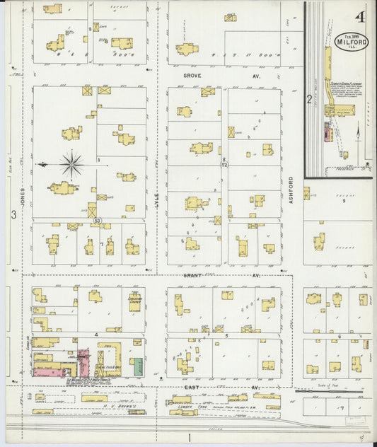 Sanborn Fire Insurance Map from Milford, Iroquois County, Illinois (1899), Sheet #0004 - Historic Sanborn Fire Insurance Map Print, vintage old map wall art, antique decor, genealogy gift, Illinois Illinois map
