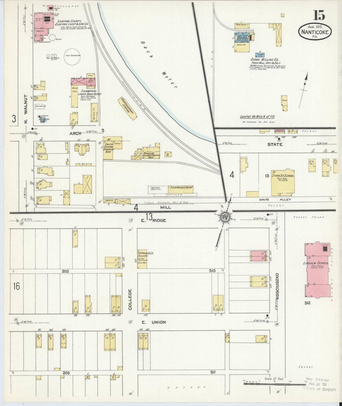 Sanborn Fire Insurance Map from Nanticoke, Luzerne County, Pennsylvania (1912), Sheet #0015 - Historic Sanborn Fire Insurance Map Print, vintage old map wall art, antique decor, genealogy gift, Pennsylvania Pennsylvania map