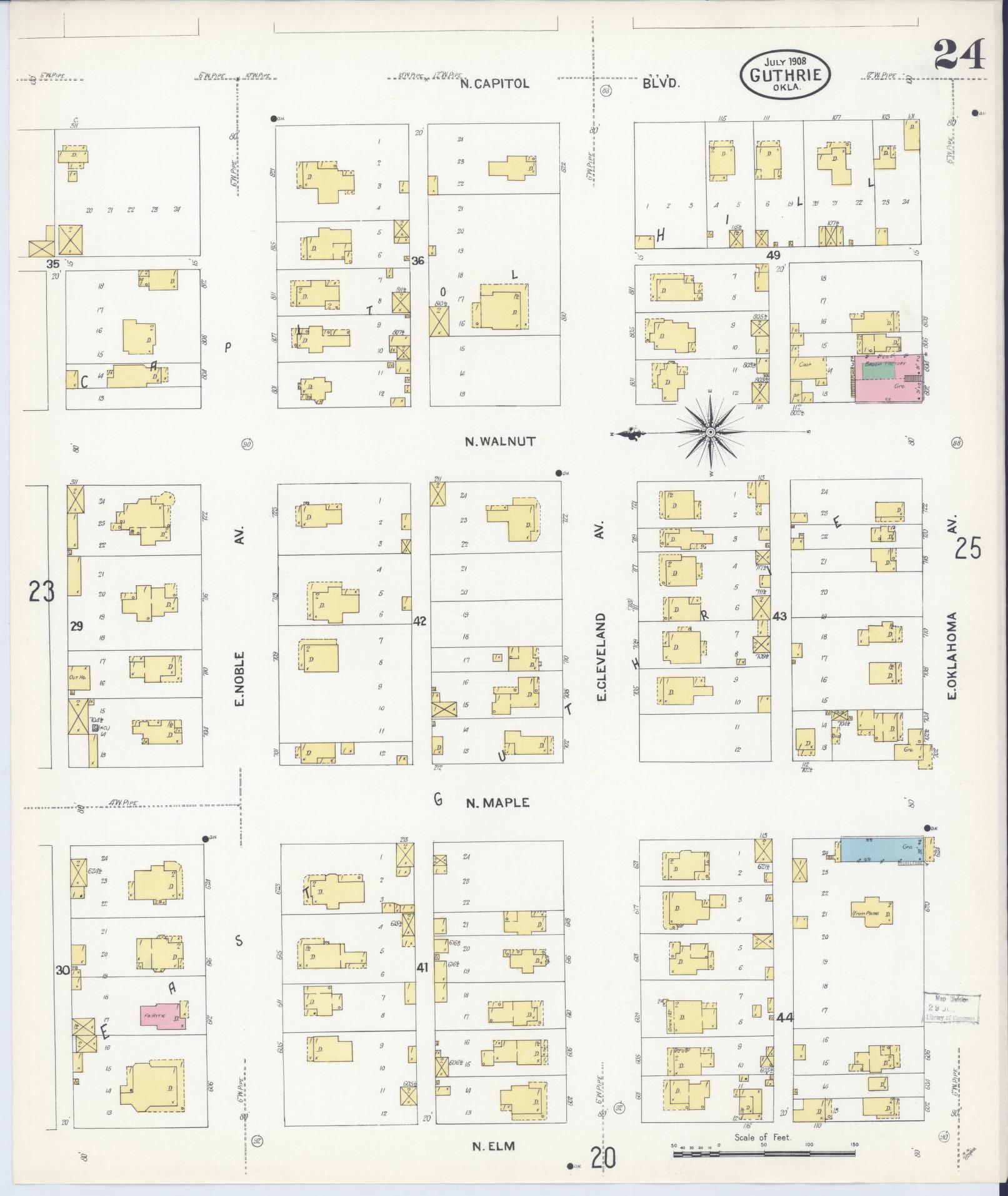 Sanborn Fire Insurance Map from Guthrie, Logan County, Oklahoma (1908), Sheet #0024 - Complete Map Set gallery image, historic Sanborn map, vintage wall art, Oklahoma Oklahoma