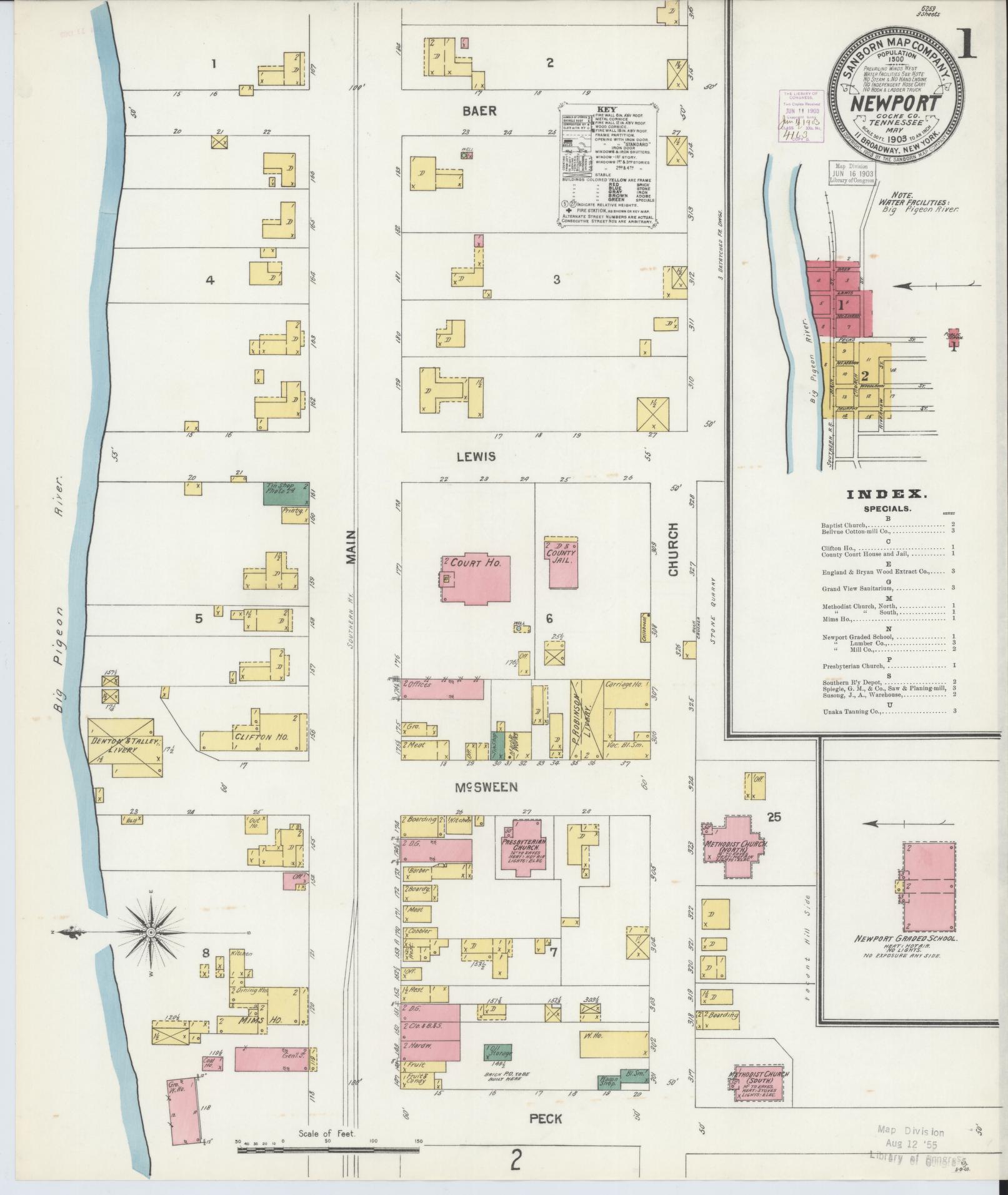 Sanborn Fire Insurance Map from Newport, Cocke County, Tennessee (1903), Sheet #0001 - Historic Sanborn Fire Insurance Map Print, vintage old map wall art, antique decor, genealogy gift, Tennessee Tennessee map