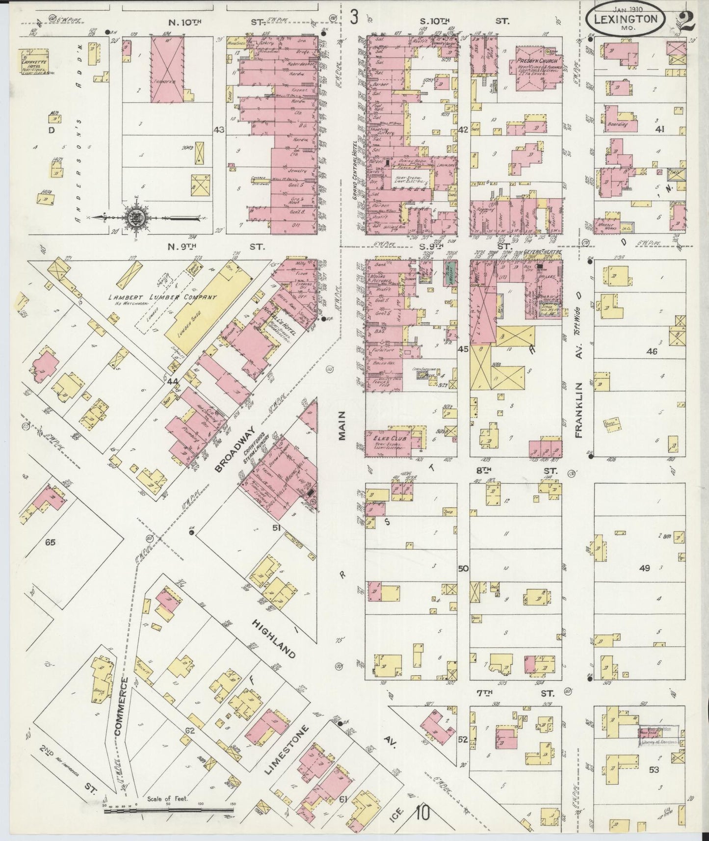 Sanborn Fire Insurance Map from Lexington, Lafayette County, Missouri (1910), Sheet #0002 - Complete Map Set gallery image, historic Sanborn map, vintage wall art, Missouri Missouri