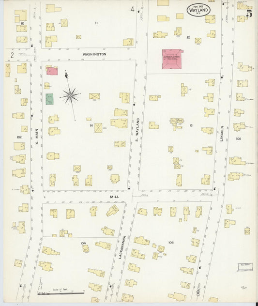 Sanborn Fire Insurance Map from Wayland, Steuben County, New York (1908), Sheet #0005 - Historic Sanborn Fire Insurance Map Print, vintage old map wall art, antique decor, genealogy gift, New York New York map