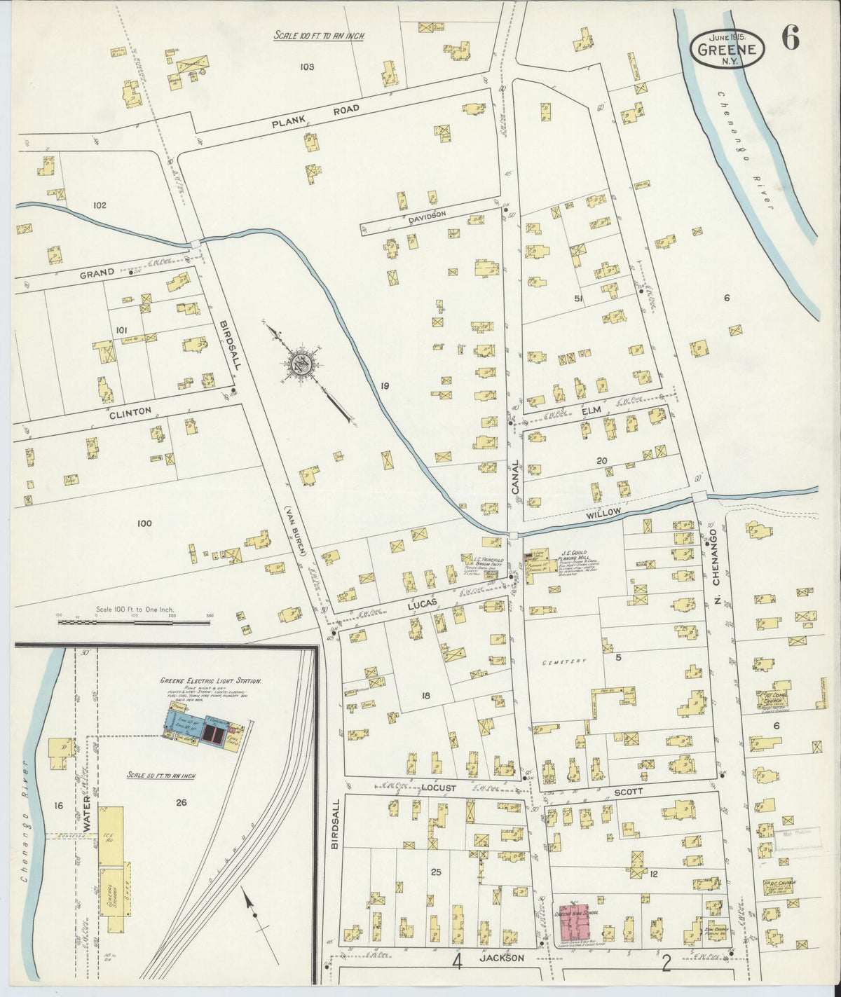 Sanborn Fire Insurance Map from Greene, Chenango County, New York (1915), Sheet #0006 - Complete Map Set gallery image, historic Sanborn map, vintage wall art, New York New York
