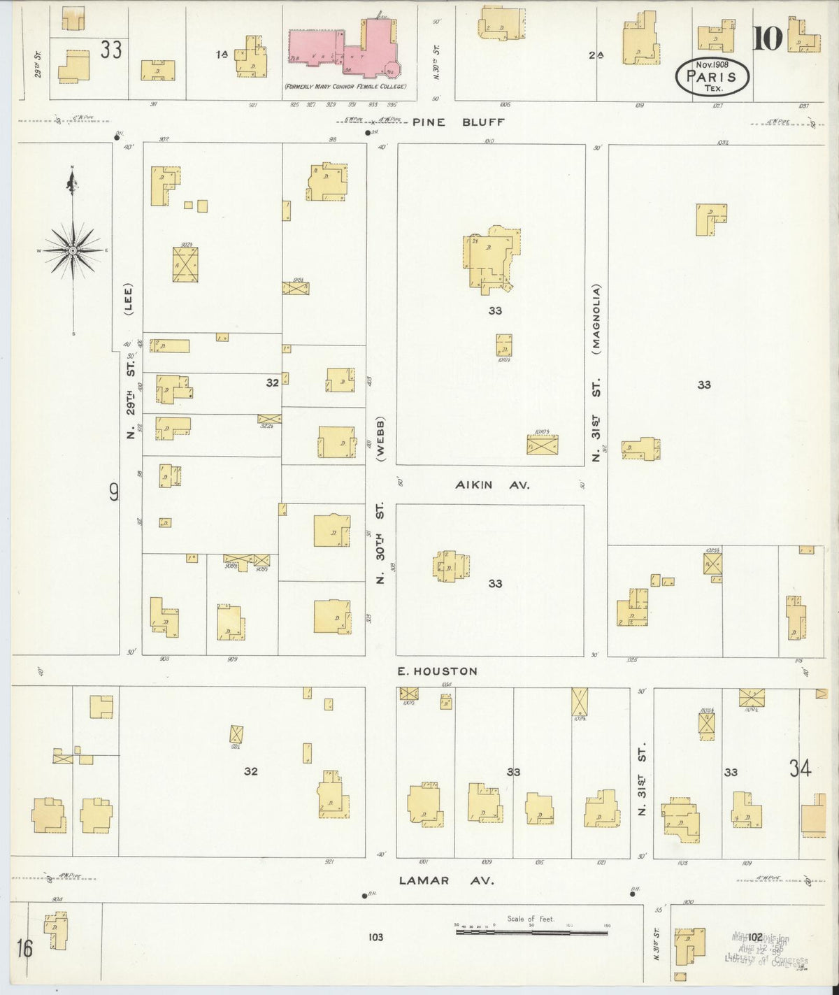 Sanborn Fire Insurance Map from Paris, Lamar County, Texas (1908), Sheet #0010 - Historic Sanborn Fire Insurance Map Print, vintage old map wall art, antique decor, genealogy gift, Texas Texas map