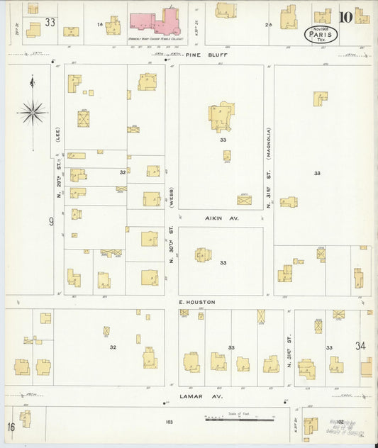 Sanborn Fire Insurance Map from Paris, Lamar County, Texas (1908), Sheet #0010 - Historic Sanborn Fire Insurance Map Print, vintage old map wall art, antique decor, genealogy gift, Texas Texas map