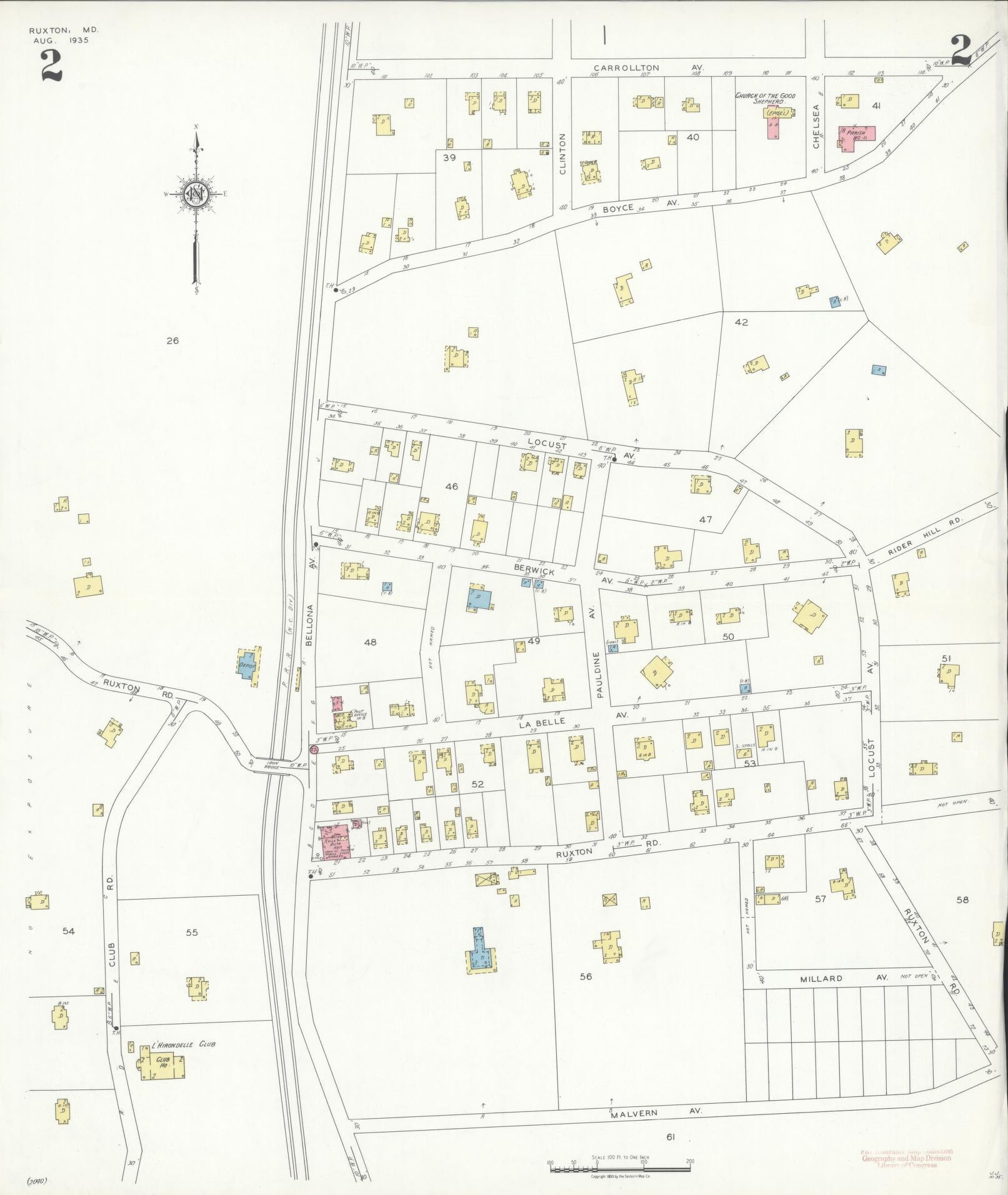 Sanborn Fire Insurance Map from Ruxston, Baltimore County, Maryland (1935), Sheet #0002 - Historic Sanborn Fire Insurance Map Print, vintage old map wall art