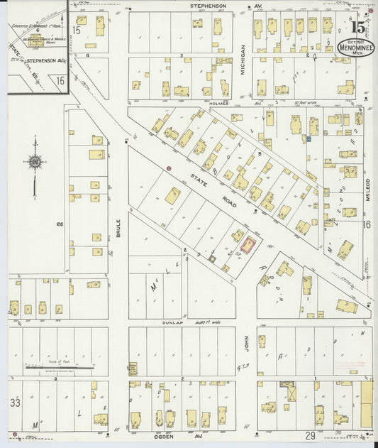 Sanborn Fire Insurance Map from Menominee, Menominee County, Michigan (1921), Sheet #0015 - Historic Sanborn Fire Insurance Map Print, vintage old map wall art, antique decor, genealogy gift, Michigan Michigan map