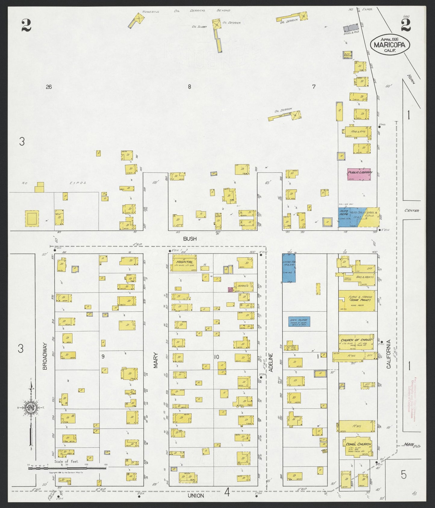 Sanborn Fire Insurance Map from Maricopa, Kern County, California (1926), Sheet #0002 - Complete Map Set gallery image, historic Sanborn map, vintage wall art, California California