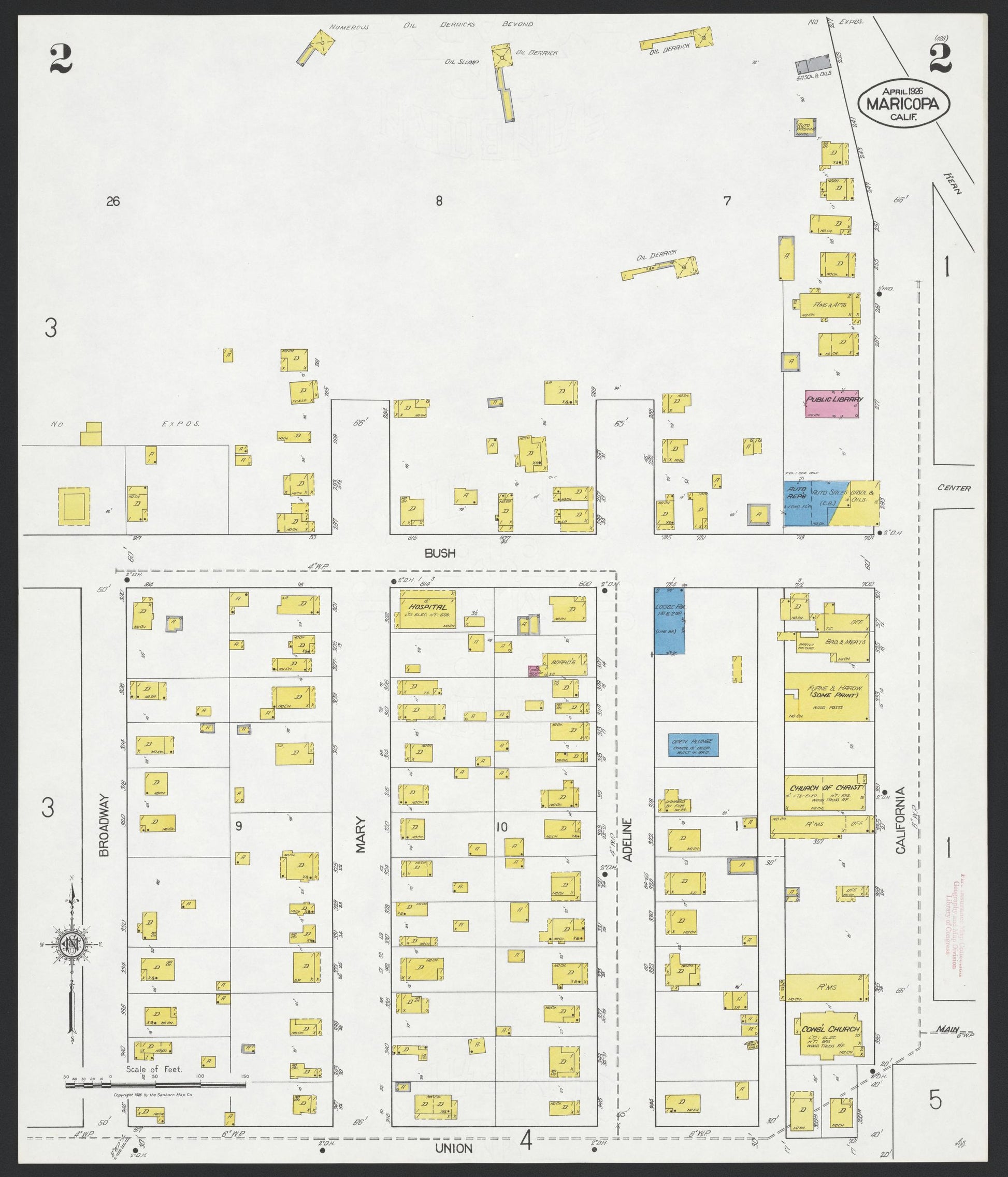 Sanborn Fire Insurance Map from Maricopa, Kern County, California (1926), Sheet #0002 - Complete Map Set gallery image, historic Sanborn map, vintage wall art, California California