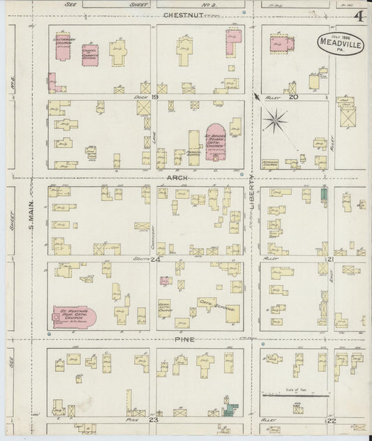 Sanborn Fire Insurance Map from Meadville, Crawford County, Pennsylvania (1886), Sheet #0004 - Historic Sanborn Fire Insurance Map Print, vintage old map wall art, antique decor, genealogy gift, Pennsylvania Pennsylvania map