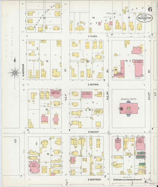 Sanborn Fire Insurance Map from Washington, Daviess County, Indiana (1902), Sheet #0006 - Historic Sanborn Fire Insurance Map Print, vintage old map wall art, antique decor, genealogy gift, Washington Washington map