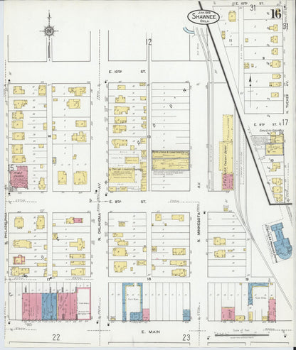 Sanborn Fire Insurance Map from Shawnee, Pottawatomie County, Oklahoma (1919), Sheet #0016 - Complete Map Set gallery image, historic Sanborn map, vintage wall art, Oklahoma Oklahoma