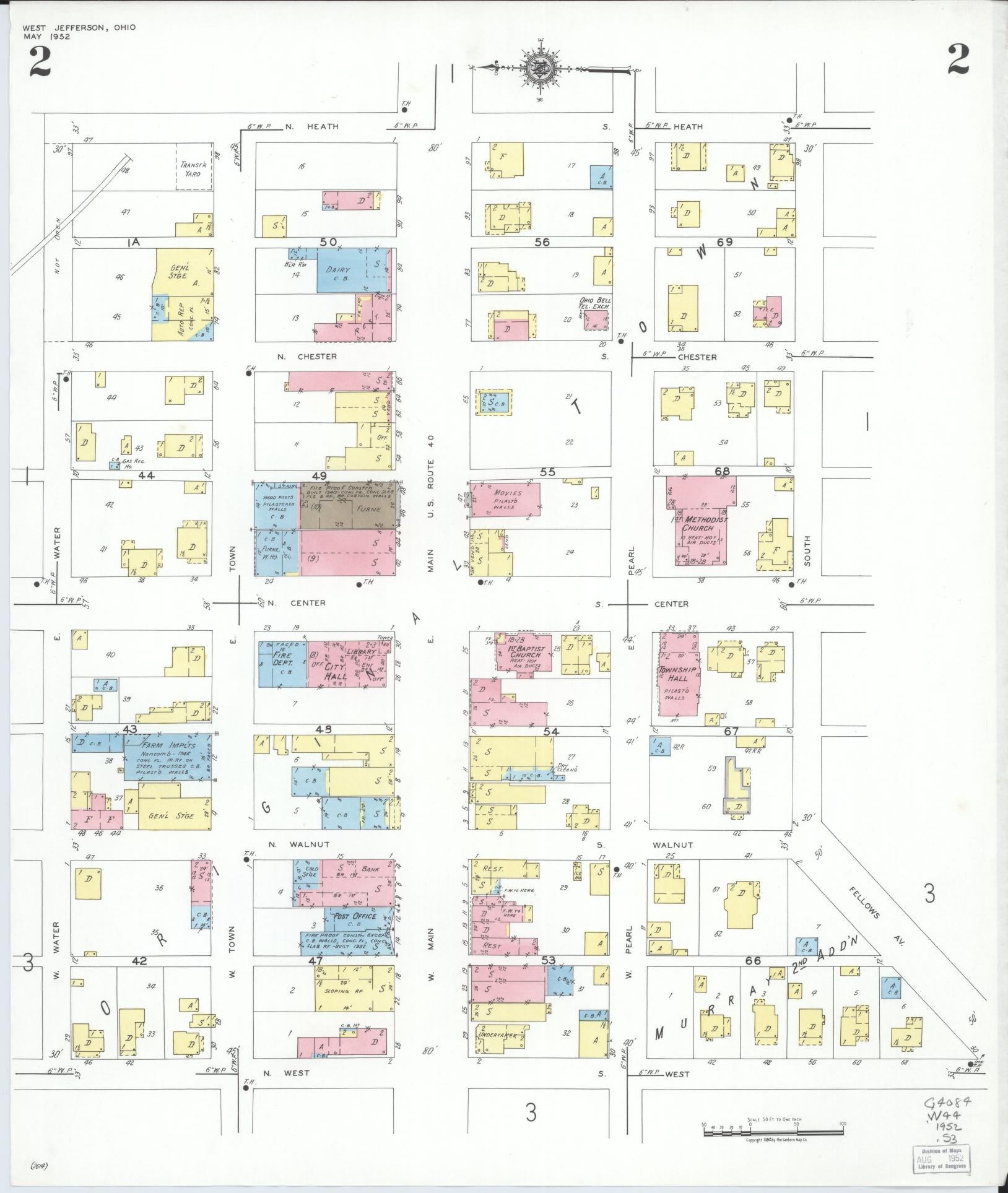 Sanborn Fire Insurance Map from West Jefferson, Madison County, Ohio (1952), Sheet #0002 - Complete Map Set gallery image, historic Sanborn map, vintage wall art, Ohio Ohio