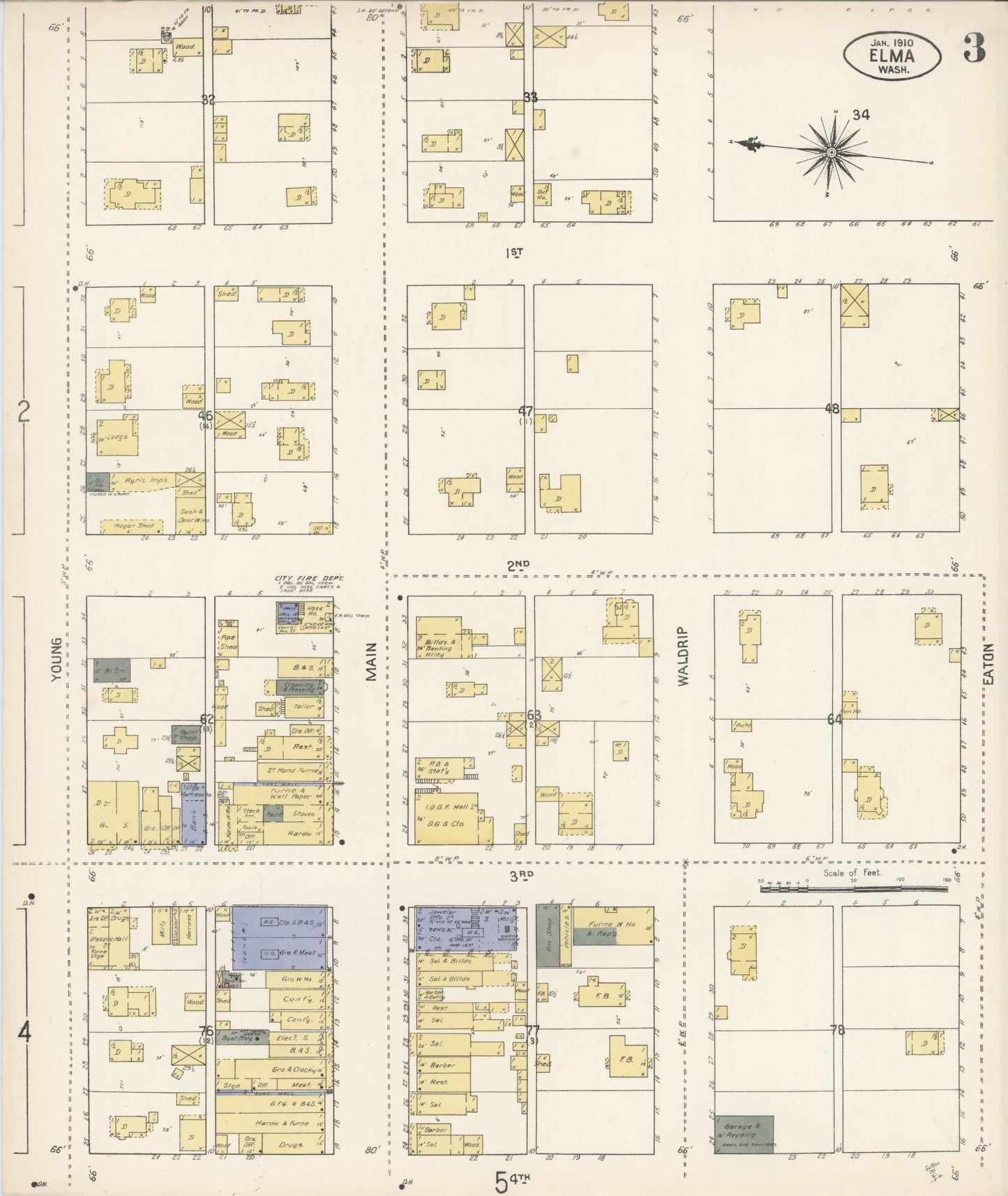 Sanborn Fire Insurance Map from Elma, Grays Harbor County, Washington (1910), Sheet #0003 - Complete Map Set gallery image, historic Sanborn map, vintage wall art, Washington Washington