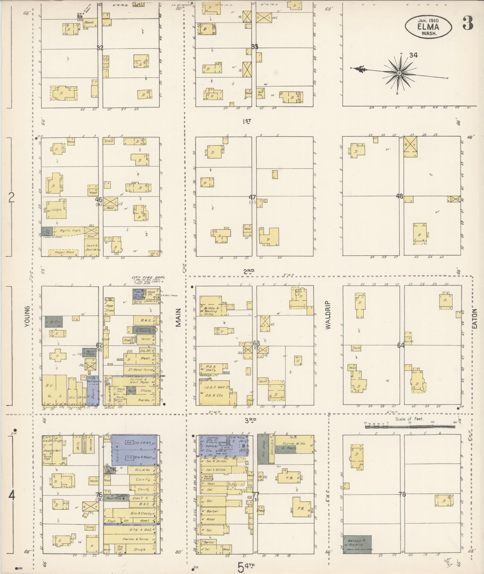 Sanborn Fire Insurance Map from Elma, Grays Harbor County, Washington (1910), Sheet #0003 - Complete Map Set gallery image, historic Sanborn map, vintage wall art, Washington Washington