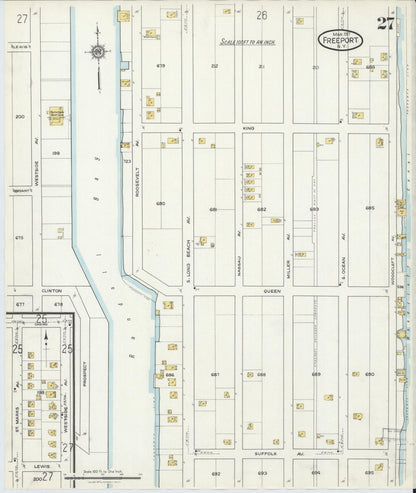 Sanborn Fire Insurance Map from Freeport, Nassau County, New York (1917), Sheet #0027 - Historic Sanborn Fire Insurance Map Print, vintage old map wall art, antique decor, genealogy gift, New York New York map