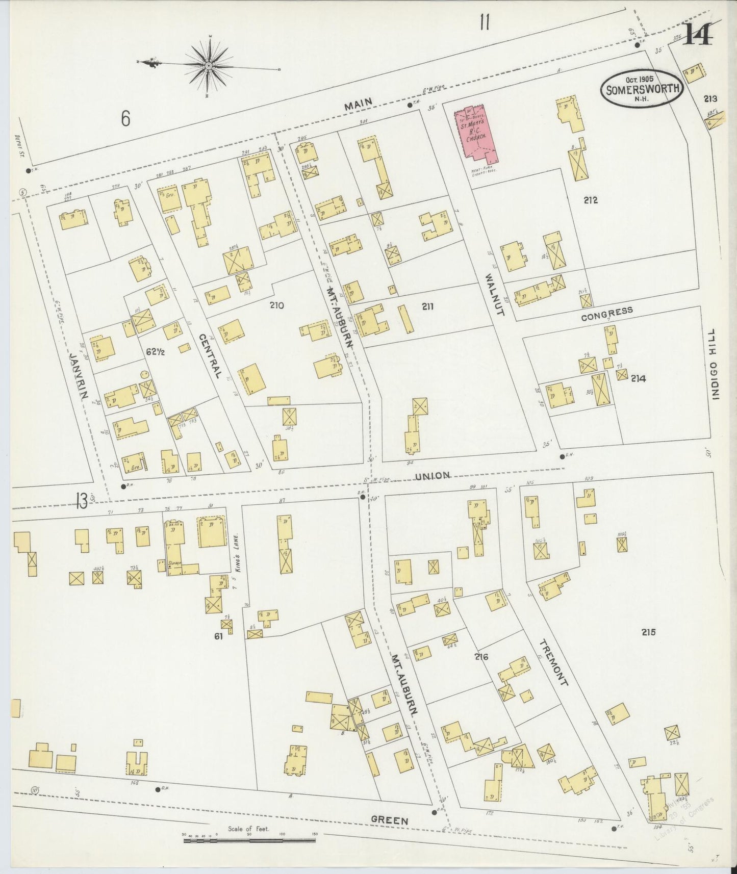 Sanborn Fire Insurance Map from Somersworth, Strafford County, New Hampshire (1905), Sheet #0014 - Complete Map Set gallery image, historic Sanborn map, vintage wall art, Maine Maine