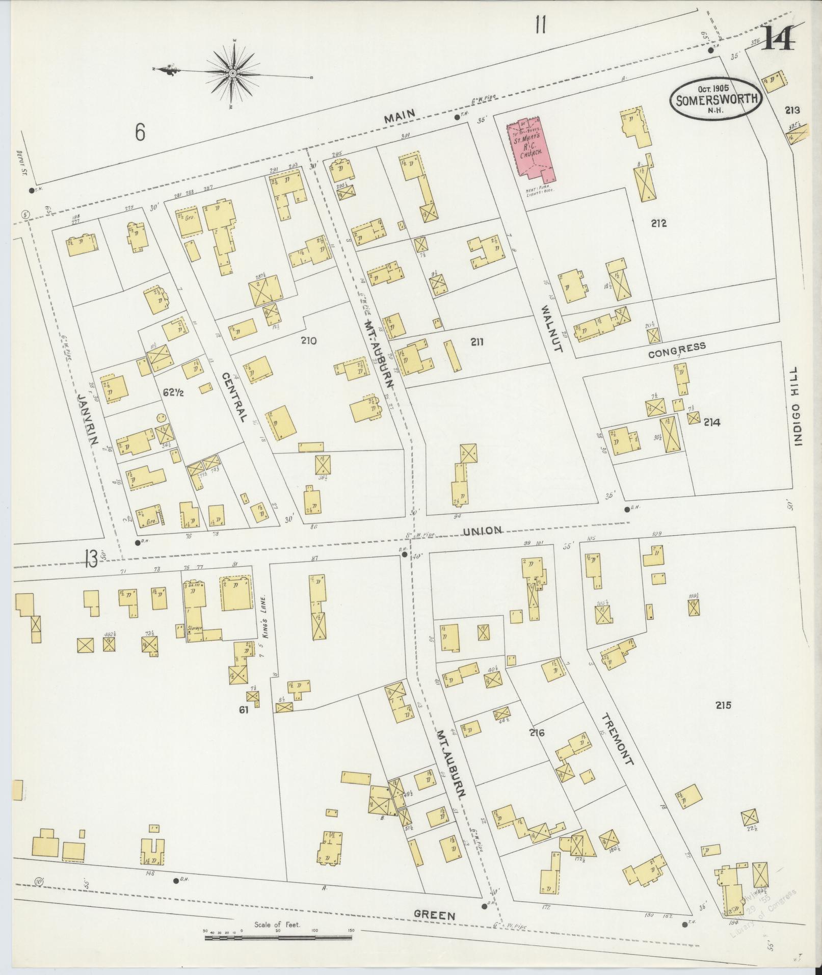Sanborn Fire Insurance Map from Somersworth, Strafford County, New Hampshire (1905), Sheet #0014 - Complete Map Set gallery image, historic Sanborn map, vintage wall art, Maine Maine