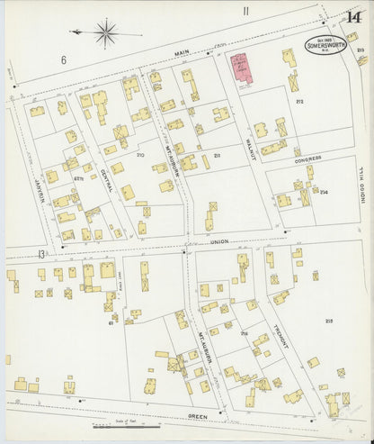 Sanborn Fire Insurance Map from Somersworth, Strafford County, New Hampshire (1905), Sheet #0014 - Complete Map Set gallery image, historic Sanborn map, vintage wall art, Maine Maine