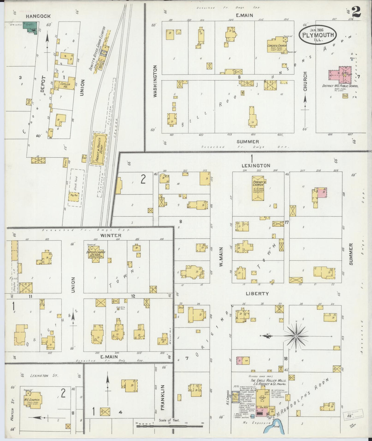 Sanborn Fire Insurance Map from Plymouth, Hancock County, Illinois (1906), Sheet #0002 - Historic Sanborn Fire Insurance Map Print, vintage old map wall art, antique decor, genealogy gift, Illinois Illinois map