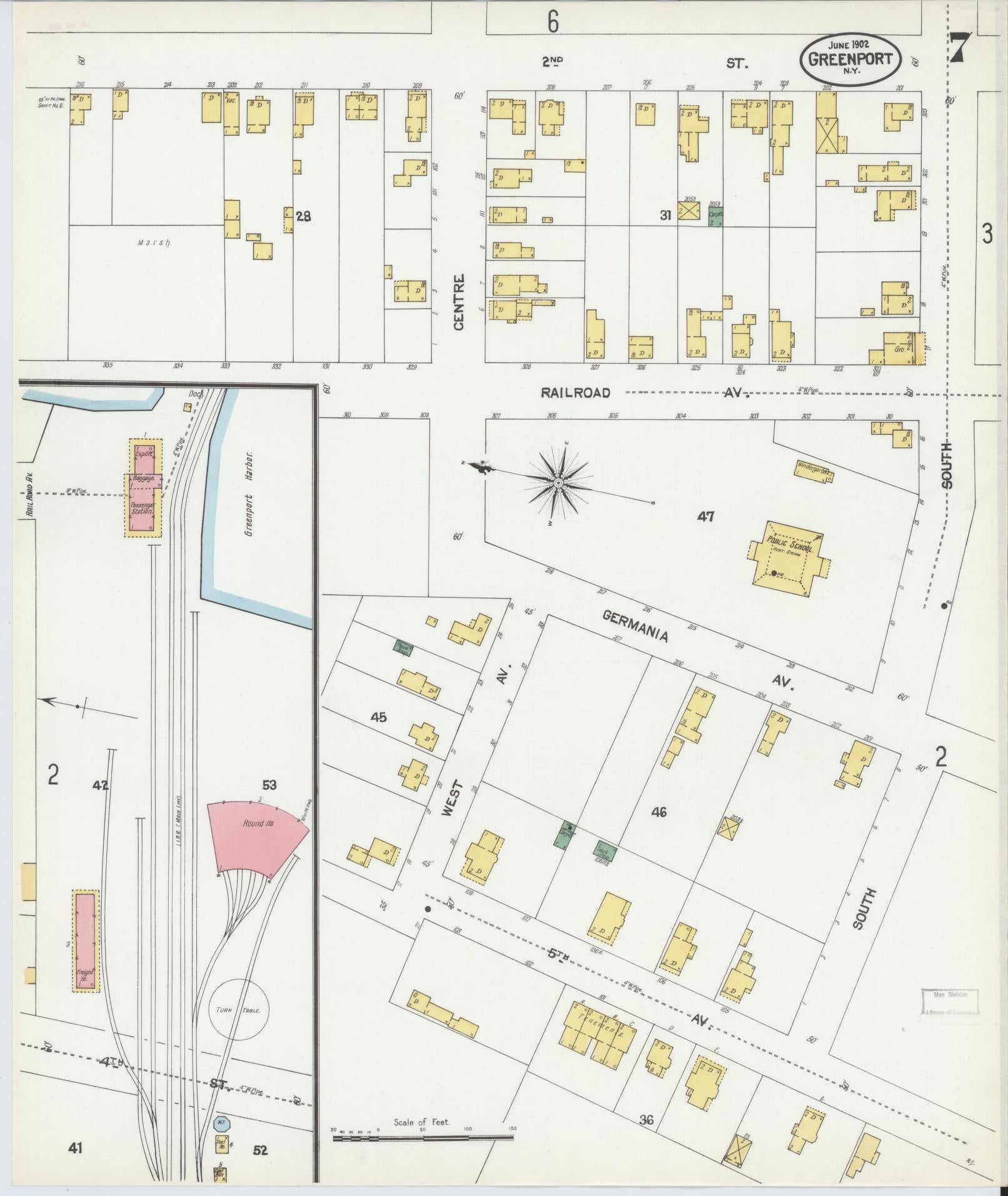 Sanborn Fire Insurance Map from Greenport, Suffolk County, New York (1902), Sheet #0007 - Historic Sanborn Fire Insurance Map Print, vintage old map wall art, antique decor, genealogy gift, New York New York map