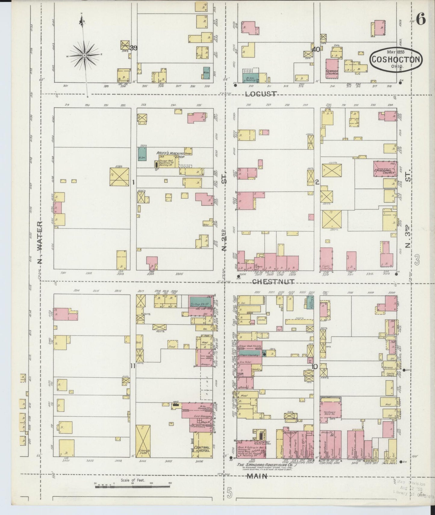 Sanborn Fire Insurance Map from Coshocton, Coshocton County, Ohio (1893), Sheet #0006 - Historic Sanborn Fire Insurance Map Print, vintage old map wall art, antique decor, genealogy gift, Ohio Ohio map