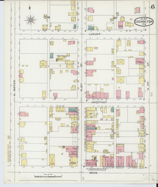 Sanborn Fire Insurance Map from Coshocton, Coshocton County, Ohio (1893), Sheet #0006 - Historic Sanborn Fire Insurance Map Print, vintage old map wall art, antique decor, genealogy gift, Ohio Ohio map