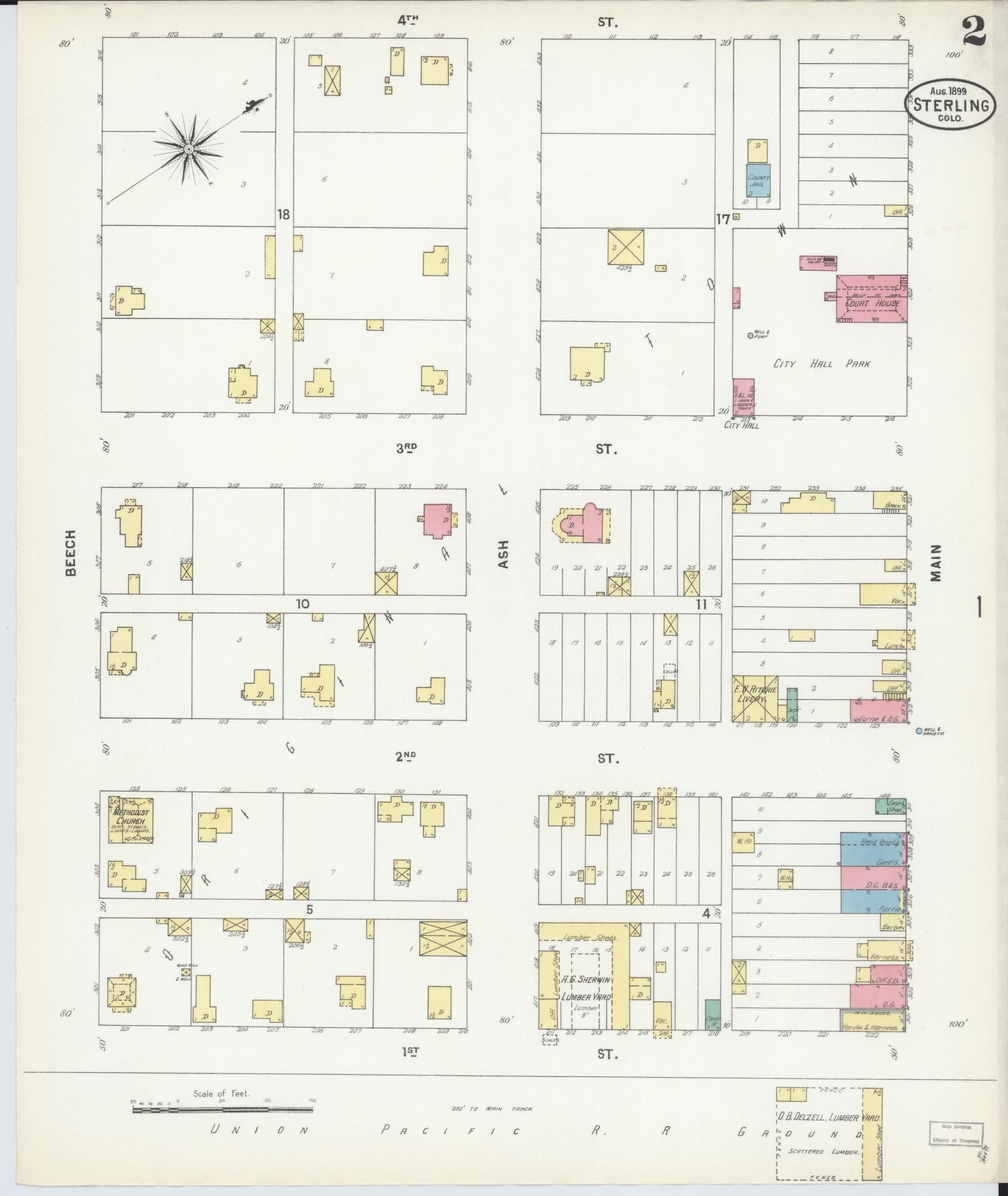 Sanborn Fire Insurance Map from Sterling, Logan County, Colorado (1899), Sheet #0002 - Historic Sanborn Fire Insurance Map Print, vintage old map wall art, antique decor, genealogy gift, Colorado Colorado map