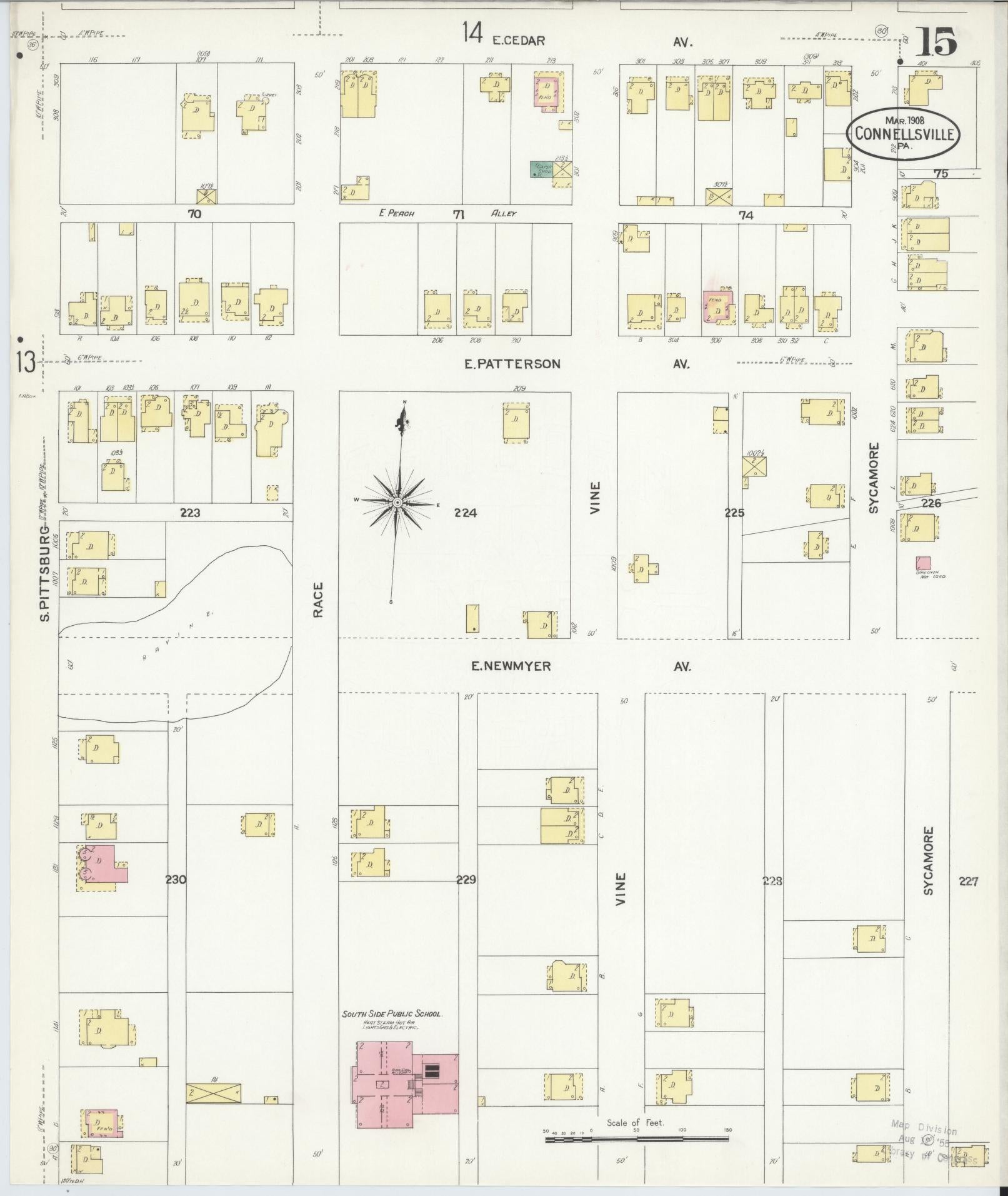 Sanborn Fire Insurance Map from Connellsville, Fayette County, Pennsylvania (1908), Sheet #0015 - Historic Sanborn Fire Insurance Map Print, vintage old map wall art, antique decor, genealogy gift, Pennsylvania Pennsylvania map