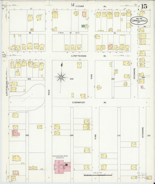 Sanborn Fire Insurance Map from Connellsville, Fayette County, Pennsylvania (1908), Sheet #0015 - Historic Sanborn Fire Insurance Map Print, vintage old map wall art, antique decor, genealogy gift, Pennsylvania Pennsylvania map