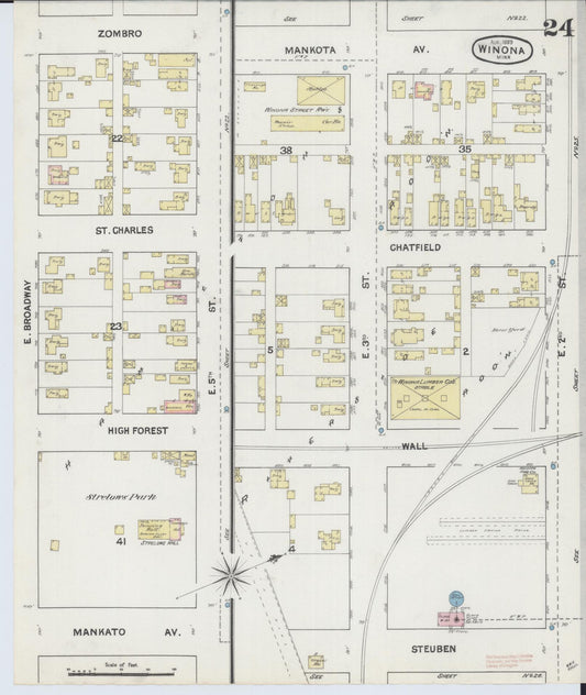 Sanborn Fire Insurance Map from Winona, Winona County, Minnesota (1889), Sheet #0024 - Historic Sanborn Fire Insurance Map Print, vintage old map wall art, antique decor, genealogy gift, Minnesota Minnesota map