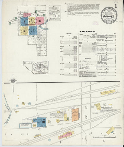 Sanborn Fire Insurance Map from Pawnee, Pawnee County, Oklahoma (1913), Sheet #0001 - Complete Map Set gallery image, historic Sanborn map, vintage wall art, Oklahoma Oklahoma