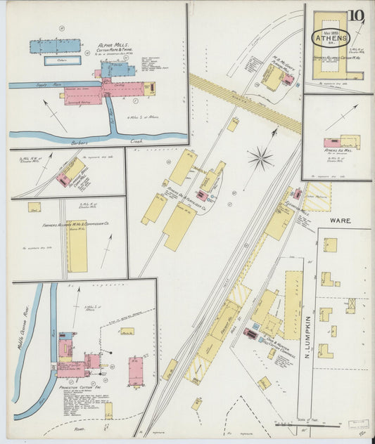 Sanborn Fire Insurance Map from Athens, Clarke County, Georgia (1893), Sheet #0010 - Historic Sanborn Fire Insurance Map Print, vintage old map wall art, antique decor, genealogy gift, Georgia Georgia map
