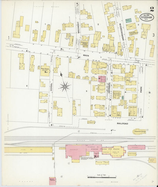 Sanborn Fire Insurance Map from Gorham, Coos County, New Hampshire (1909), Sheet #0002 - Historic Sanborn Fire Insurance Map Print, vintage old map wall art, antique decor, genealogy gift, New Hampshire New Hampshire map