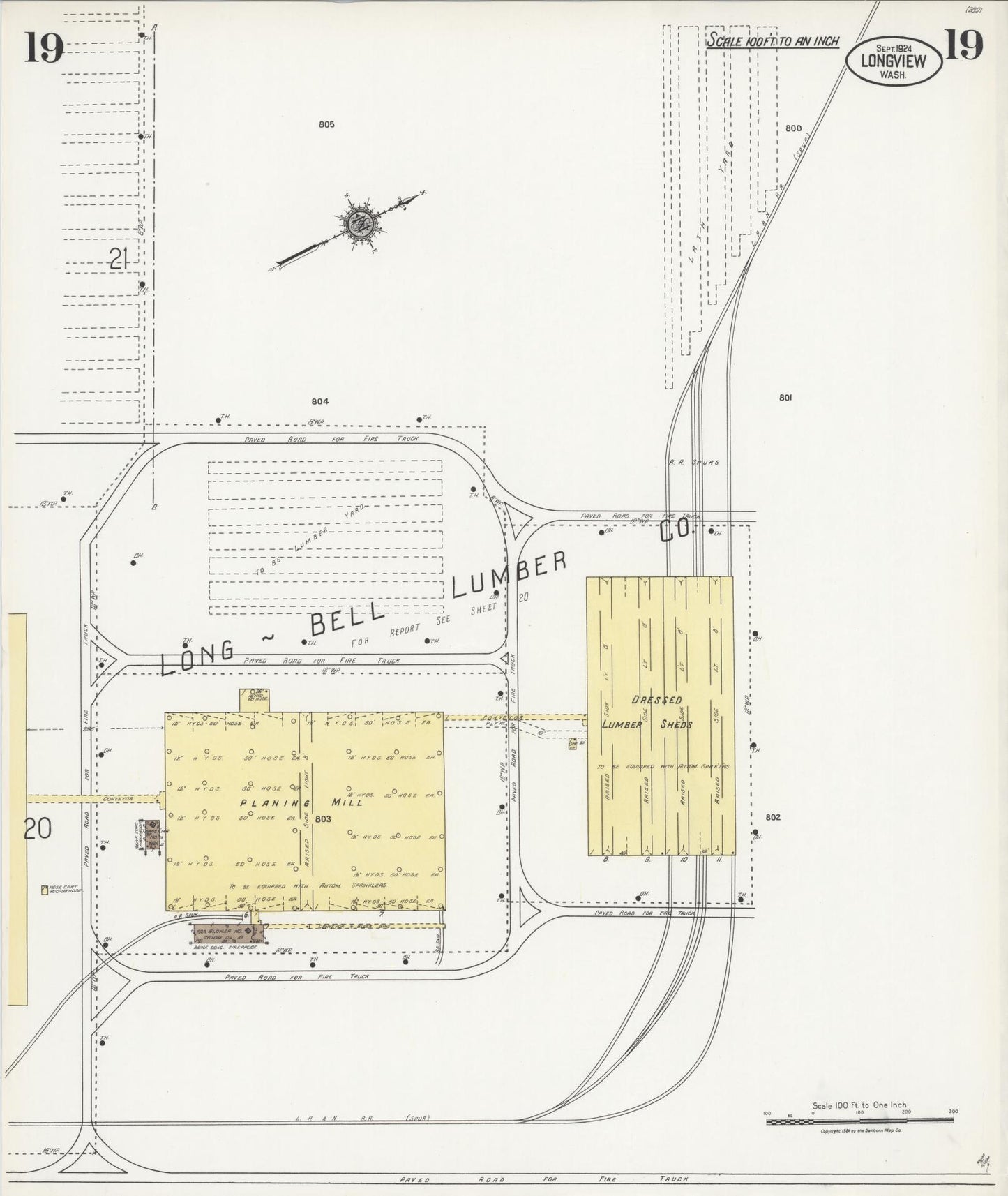 Sanborn Fire Insurance Map from Longview, Cowlitz County, Washington (1924), Sheet #0019 - Complete Map Set gallery image, historic Sanborn map, vintage wall art, Washington Washington