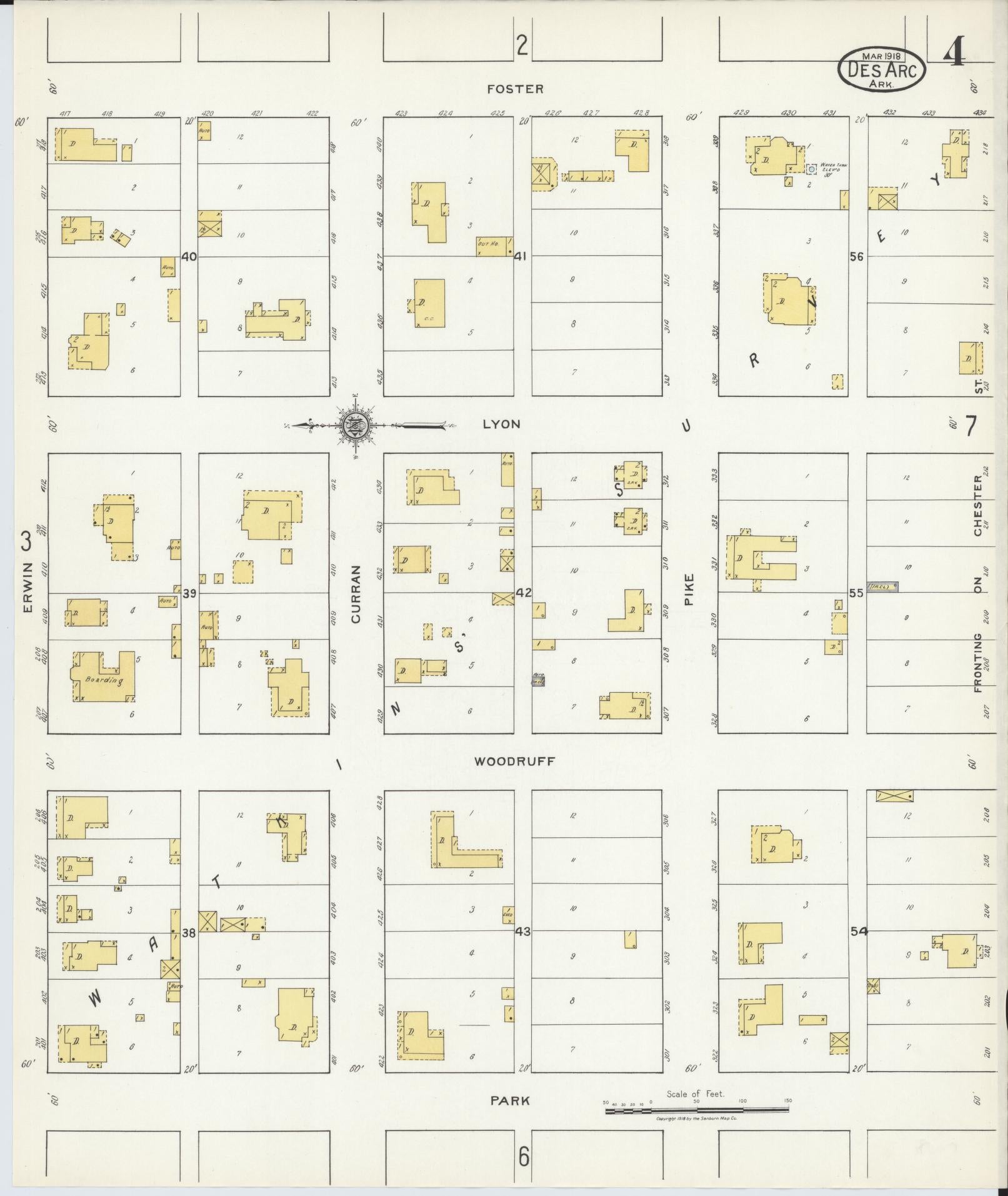 Sanborn Fire Insurance Map from Des Arc, Prarrie County, Arkansas (1918), Sheet #0004 - Complete Map Set gallery image, historic Sanborn map, vintage wall art, Arkansas Arkansas