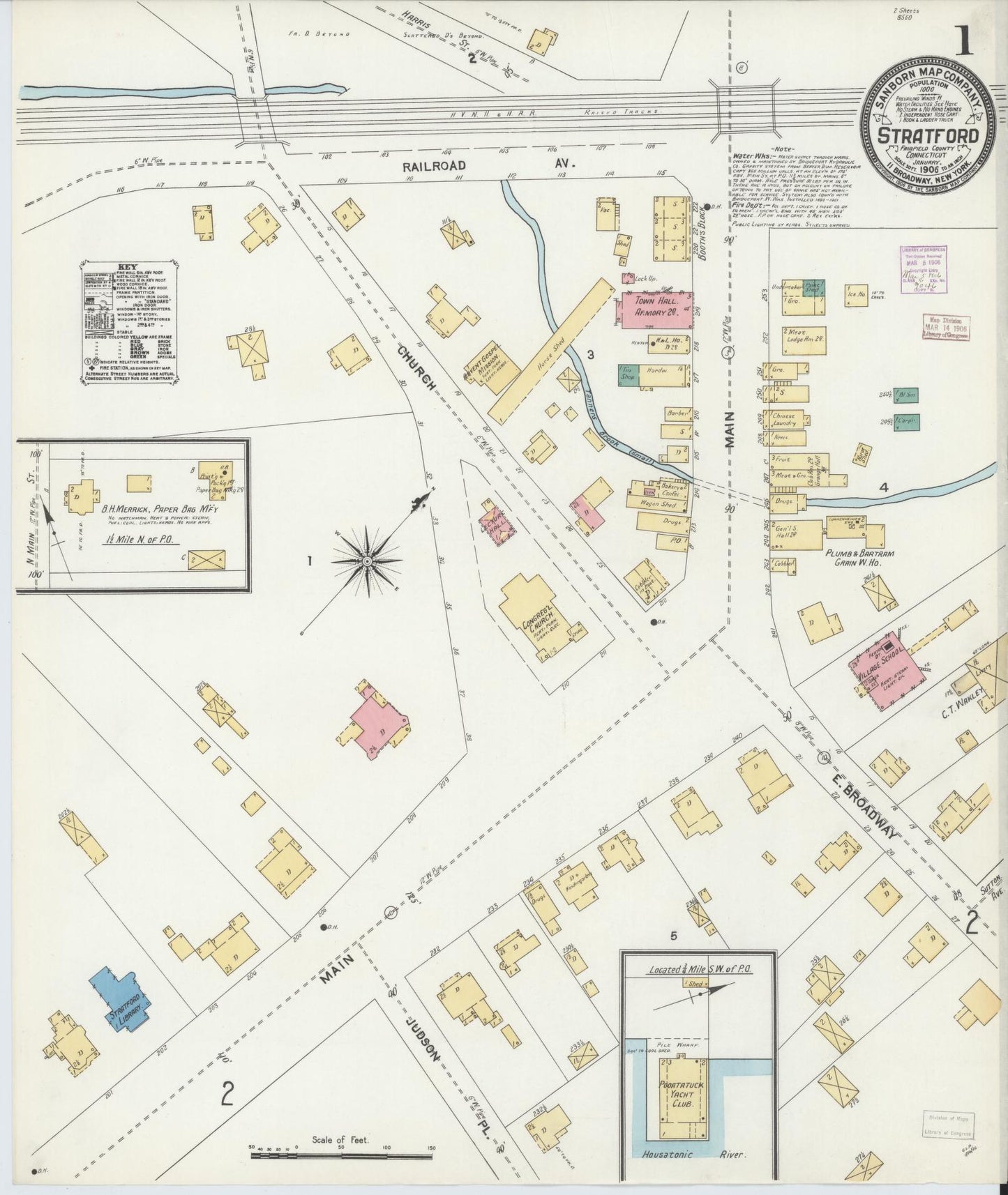 Sanborn Fire Insurance Map from Stratford, Fairfield County, Connecticut (1906), Sheet #0001 - Complete Map Set gallery image, historic Sanborn map, vintage wall art, Connecticut Connecticut