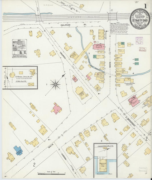 Sanborn Fire Insurance Map from Stratford, Fairfield County, Connecticut (1906), Sheet #0001 - Complete Map Set gallery image, historic Sanborn map, vintage wall art, Connecticut Connecticut