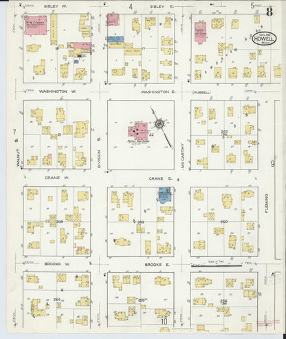 Sanborn Fire Insurance Map from Howell, Livingston County, Michigan (1916), Sheet #0008 - Complete Map Set gallery image, historic Sanborn map, vintage wall art, Michigan Michigan