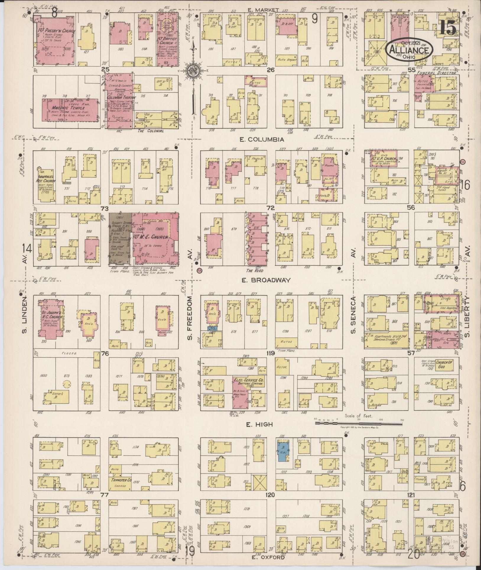 Sanborn Fire Insurance Map from Alliance, Stark County, Ohio (1921), Sheet #0015 - Complete Map Set gallery image, historic Sanborn map, vintage wall art, Ohio Ohio