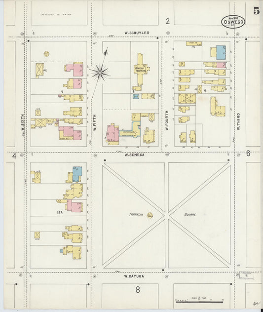 Sanborn Fire Insurance Map from Oswego, Oswego County, New York (1897), Sheet #0005 - Historic Sanborn Fire Insurance Map Print, vintage old map wall art, antique decor, genealogy gift, New York New York map