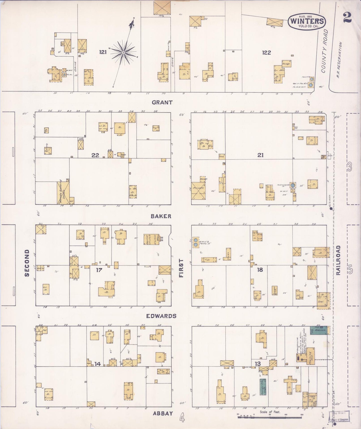 Sanborn Fire Insurance Map from Winters, Yolo County, California (1893), Sheet #0002 - Complete Map Set gallery image, historic Sanborn map, vintage wall art, California California