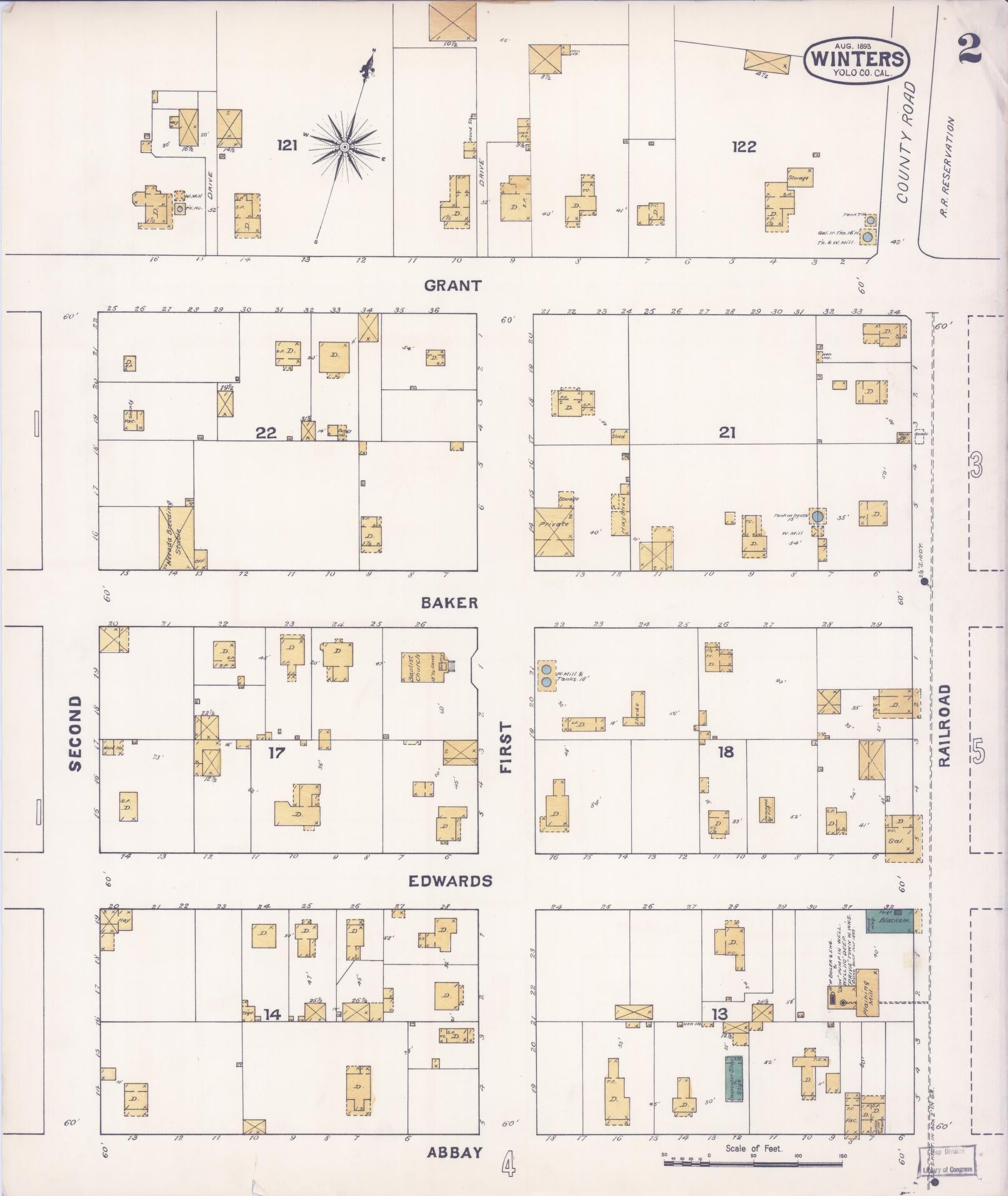 Sanborn Fire Insurance Map from Winters, Yolo County, California (1893), Sheet #0002 - Complete Map Set gallery image, historic Sanborn map, vintage wall art, California California
