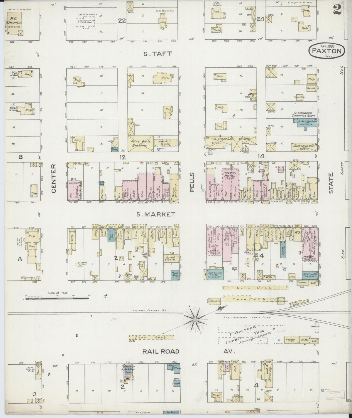 Sanborn Fire Insurance Map from Paxton, Ford County, Illinois (1887), Sheet #0002 - Complete Map Set gallery image, historic Sanborn map, vintage wall art, Illinois Illinois