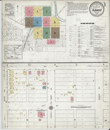 Sanborn Fire Insurance Map from Alamosa, Alamosa County, Colorado (1919), Sheet #0001 - Complete Map Set gallery image, historic Sanborn map, vintage wall art, Colorado Colorado