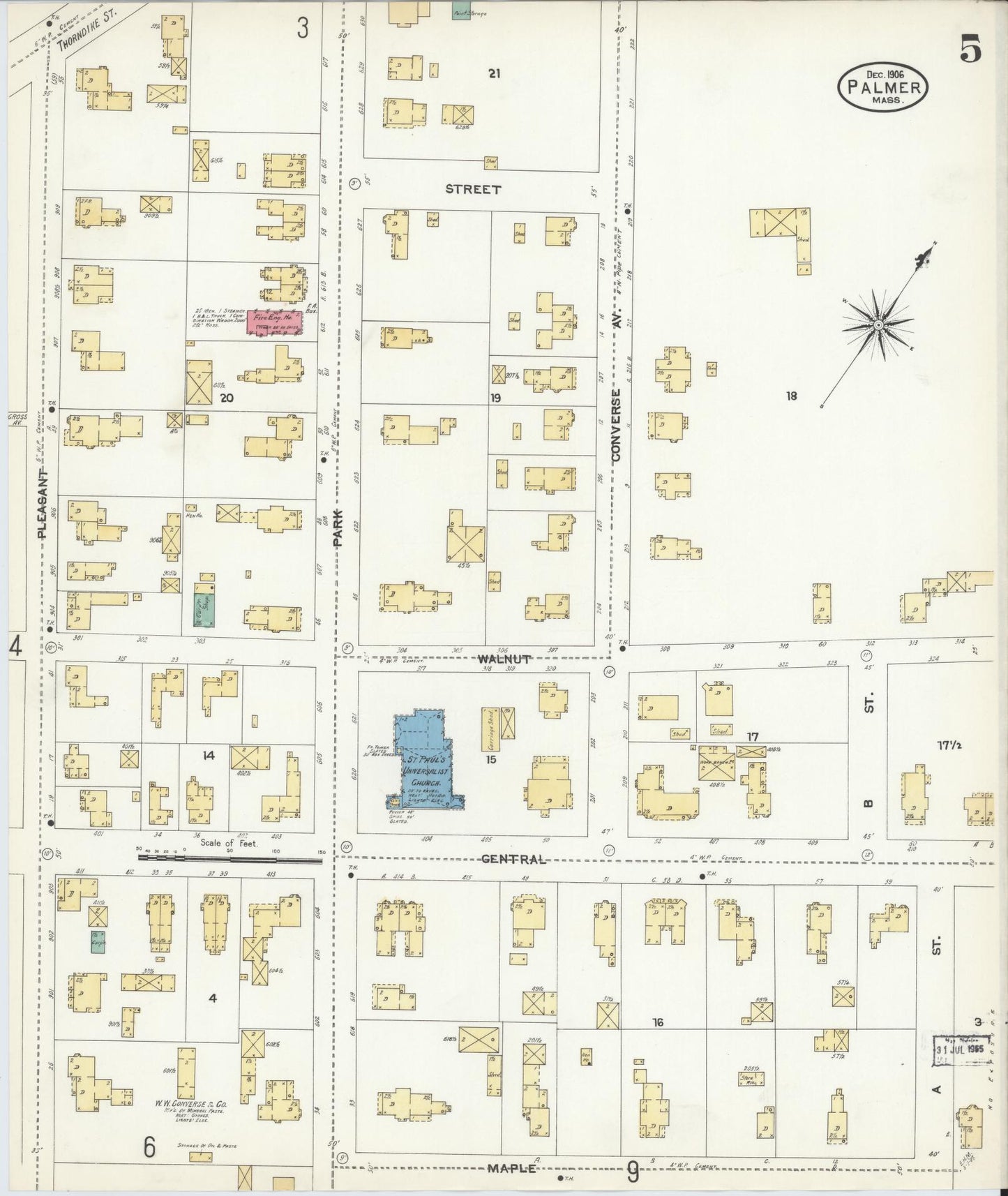 Sanborn Fire Insurance Map from Palmer, Hampden County, Massachusetts (1906), Sheet #0005 - Complete Map Set gallery image, historic Sanborn map, vintage wall art, Massachusetts Massachusetts