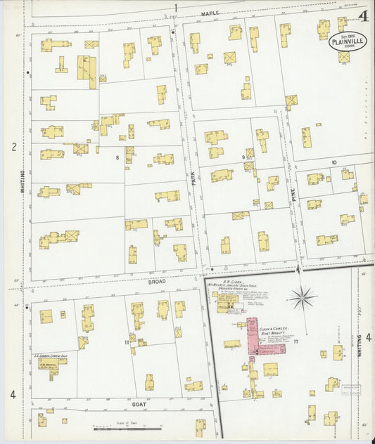 Sanborn Fire Insurance Map from Plainville, Hartford County, Connecticut (1900), Sheet #0004 - Historic Sanborn Fire Insurance Map Print, vintage old map wall art, antique decor, genealogy gift, Connecticut Connecticut map