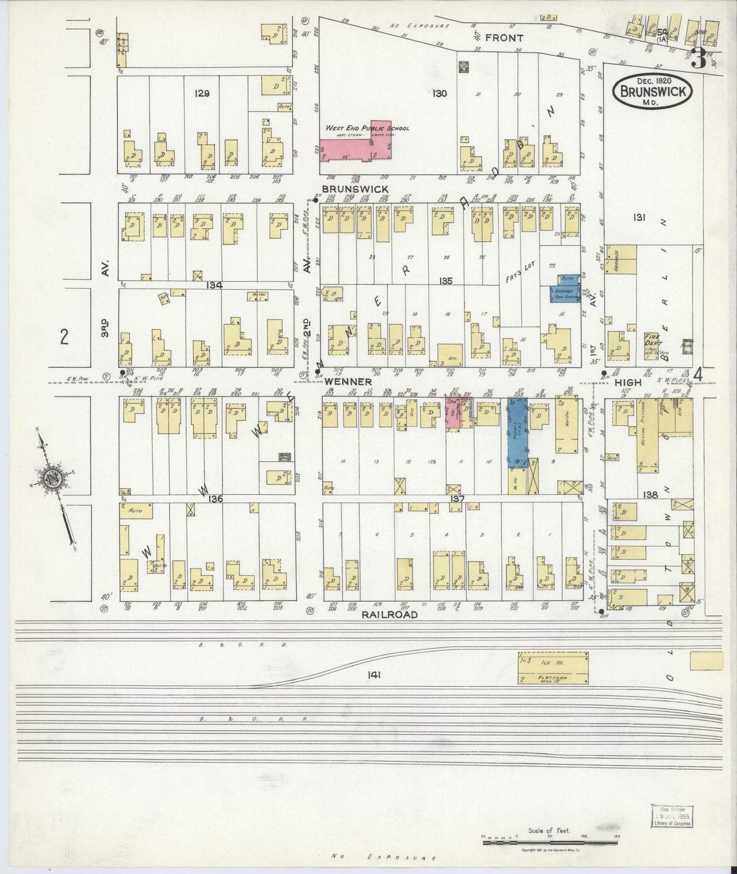 Sanborn Fire Insurance Map from Brunswick, Frederick County, Maryland (1920), Sheet #0003 - Complete Map Set gallery image, historic Sanborn map, vintage wall art, Maryland Maryland