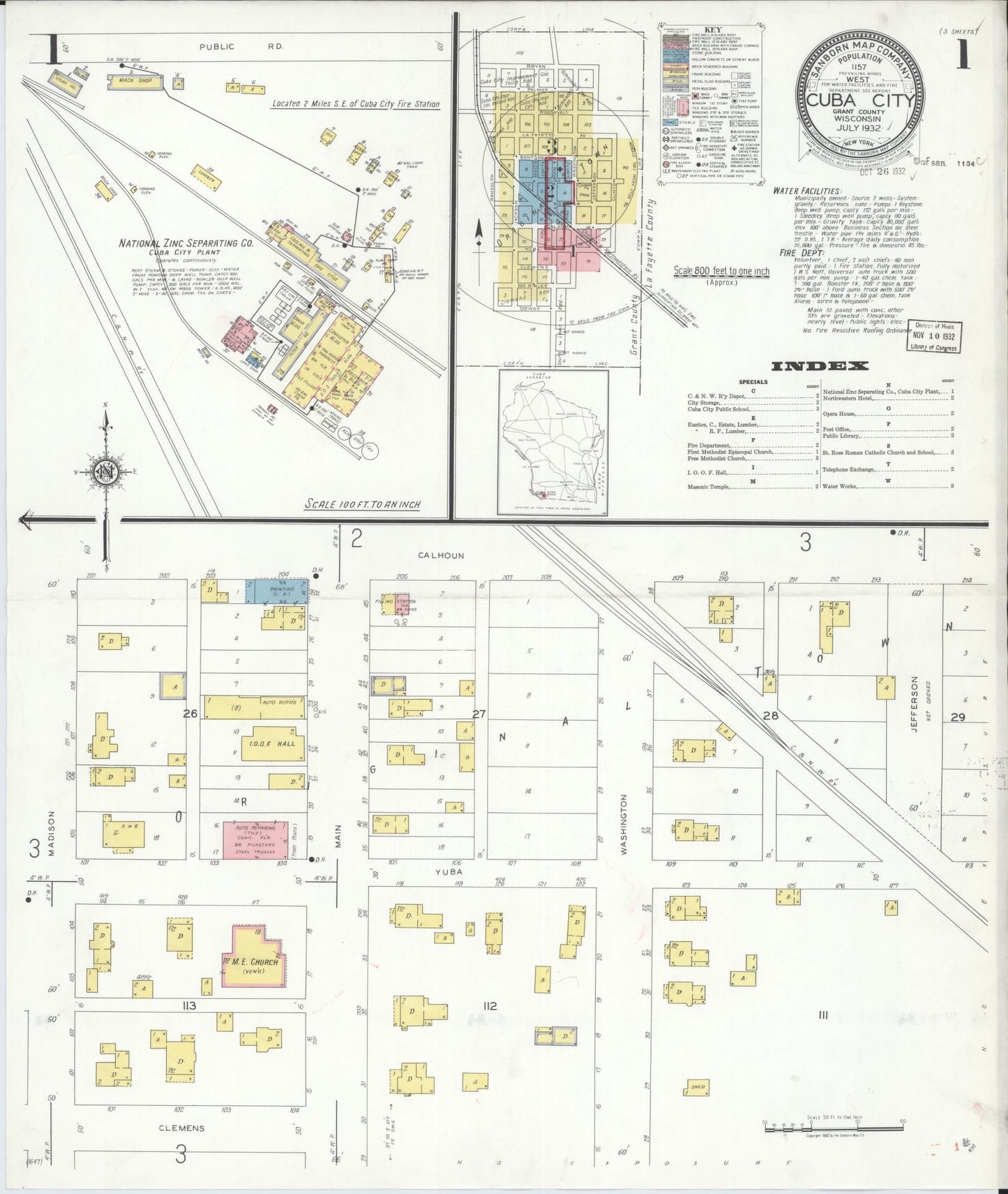 Sanborn Fire Insurance Map from Cuba City, Grant County, Wisconsin (1932), Sheet #0001 - Complete Map Set gallery image, historic Sanborn map, vintage wall art, Wisconsin Wisconsin
