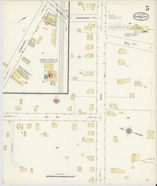 Sanborn Fire Insurance Map from Randolph, Cattaraugus County, New York (1913), Sheet #0005 - Historic Sanborn Fire Insurance Map Print, vintage old map wall art, antique decor, genealogy gift, New York New York map